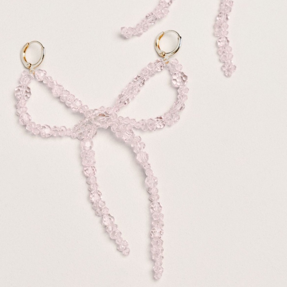 Anthropologie Pearl Pink Bow Shoe Charm Set Crystal Bow NWT - Picture 3 of 6